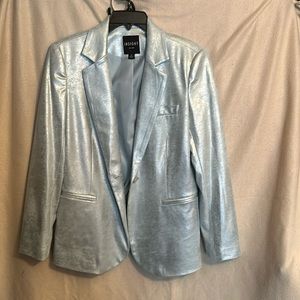Silver and pale blue faux leather jacket. Size 10